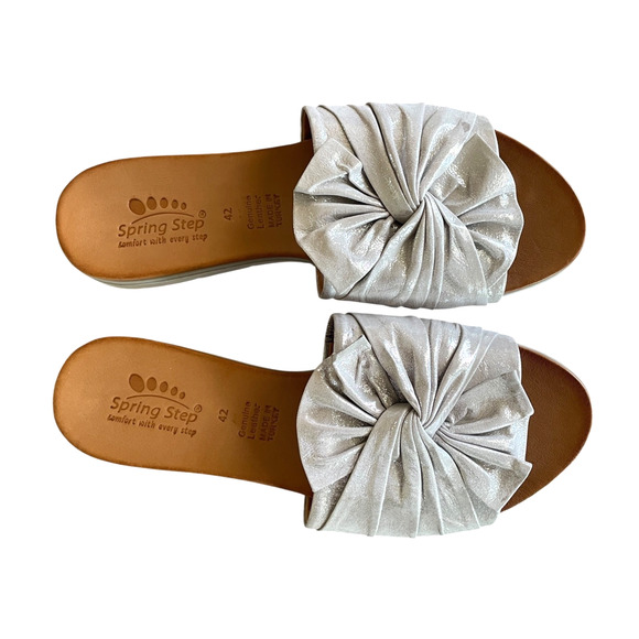 SPRING STEP Lavona Women Size 42/US 11.5 Silver Leather Slip-On Slide Sandal NEW - Picture 1 of 5